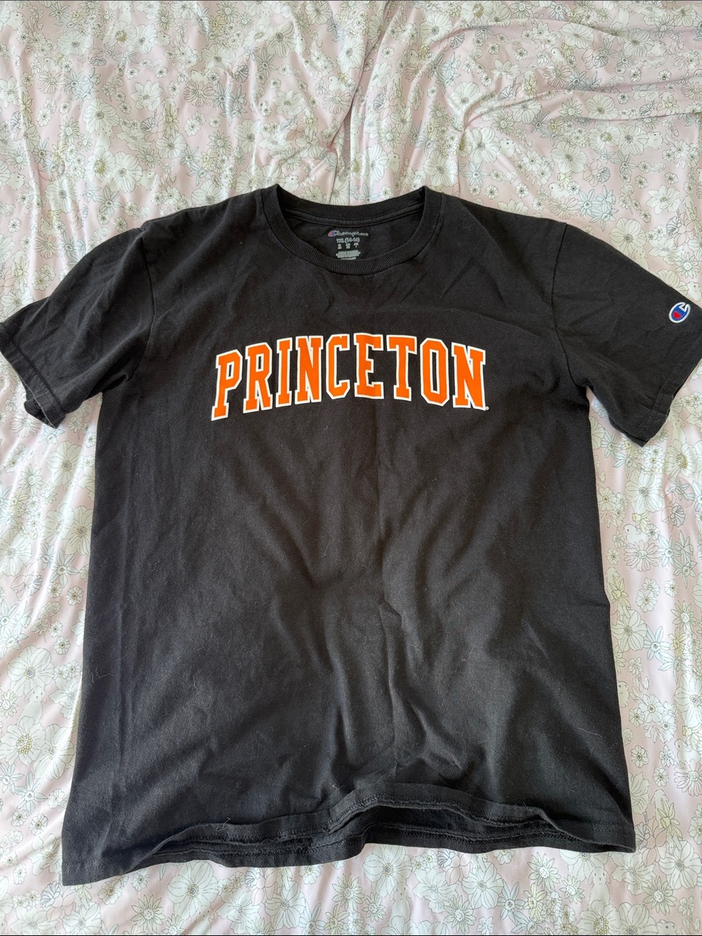 Champion Black Short Sleeve T-Shirt with Orange Princeton Logo